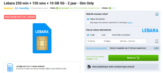 €150 cashback bij een tweejarig Lebara abonnement bij Belsimpel