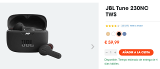 Auriculares JBL Tune 230NC TWS por 59,99€