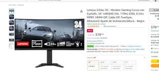 Monitor gaming Lenovo G34w-30 34" por 379,99€