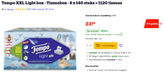 16x 140 tissues Tempo XXL Light box voor €23,49 (50% korting)