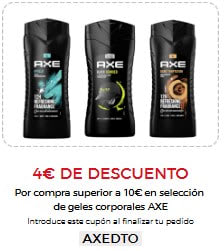 4€ dto por compra superior a 10€ en selección de geles corporales AXE