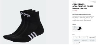 3 Pares de Calcetines Corte Medio por $165 en Adidas
