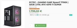 PCTEC GAMING GA6F Ryzen7 7700X | 32GB | 2TB | RTX 4070 TI SUPER por 1.769€