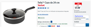 Sartén de 24 cm + tapa Tefal por 17.49€