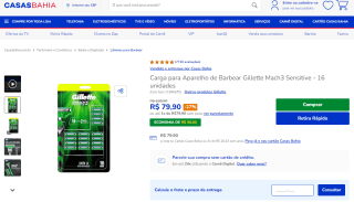 Refil de Barbeador da Gillette, modelo Mach3 Sensitive com 16 unidades - R$ 79,90