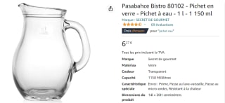 Pichet en verre Pasabahce Bistro à 6,27€