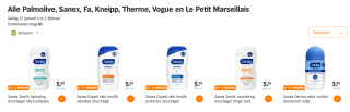 Alle Palmolive, Sanex, Fa, Kneipp, Therme, Vogue en Le Petit Marseillais 2+2 gratis bij de AH