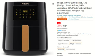 Philips Airfryer 5000-Serie L, 4,1L (0,8Kg) voor €99,99 bij Amazon
