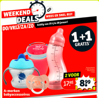 Alle A-merken baby accessoires 1+1 gratis bij Kruidvat