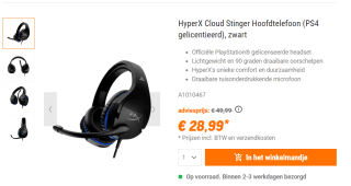 HyperX Cloud Stinger PS5 HX-HSCSS-BK/EM Gaming Headset voor €28,99