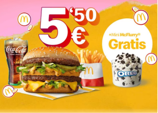Menú Big Mac Cuarto de Libra /McRoyal Deluxe + Mini McFlurry Gratis por 5,50€