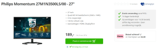 Philips 27" Scherm Momentum 3000 QHD 144Hz Speakers voor €189 bij Paradigit
