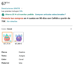 Juguete Hasbro Furby Interactivo de Color Coral Activado por Voz con 15 Accesorios por 50,79€