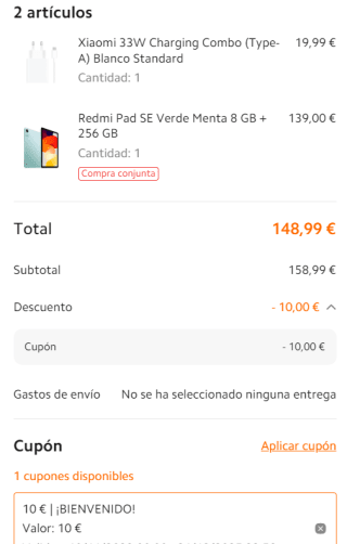Cargador de 33w + Xiaomi Redmi Pad SE 8GB/256GB por 148,99€