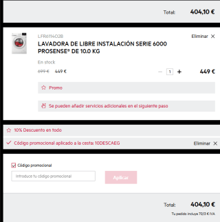 Lavadora carga frontal AEG LFR6114O2B, 10 kg, 1400 rpm, ProSense por 404,10€