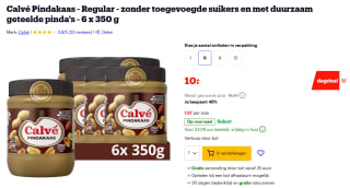 6 Potten Calvé Smeuïge Pindakaas Regular 350 gram voor €10 bij Bol