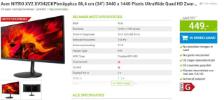 Acer Nitro XV342CK Pbmiipphzx - XV2 Series voor €449 bij Megekko