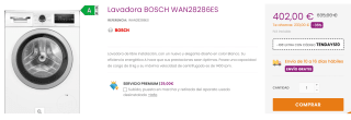 Lavadora de 8Kg BOSCH WAN28286ES por 392€