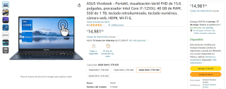 Descuento Amazon: ASUS Vivobook i7 40GB SSD 1TB por $14,982