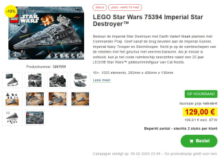 Lego Star Wars Imperial Star Destroyer (75394) voor €129 bij Proshop