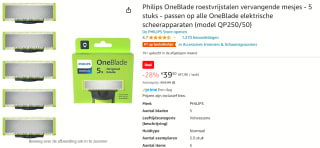 Philips OneBlade mesjes 5pack voor €39,50 bij Amazon