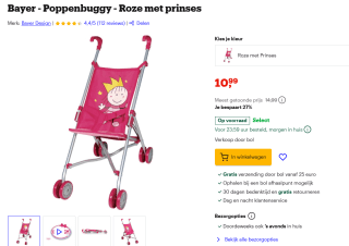 Bayer Poppenbuggy Prinses voor €10,99 bij Bol