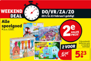 2de voor de halve prijs op alle speelgoed m.u.v. Lego bij Kruidvat.