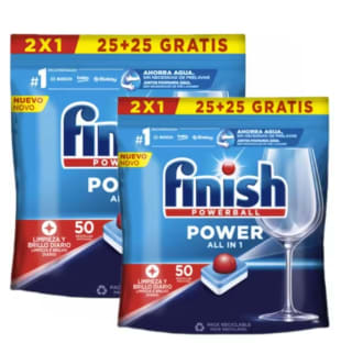 Pack 2 Paquetes Finish Power All in 1 con 100 Pastillas para lavavajillas por 12,71€