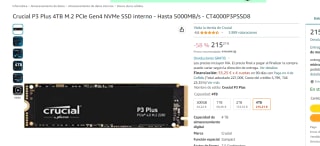 SSD Crucial P3 Plus 4TB M.2 PCIe Gen4 NVMe por 215€