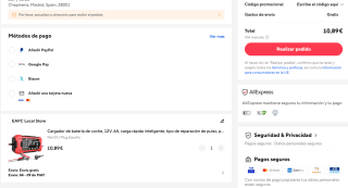 Cargador batería de coche 12V 6A por solo 10,84€