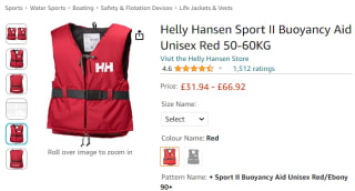 Receive Helly Hansen sport II buoyancy aid red life jacket for £31.94 from Amazon