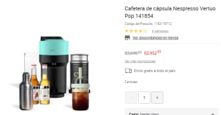 Cafetera de cápsula Nespresso Vertuo Pop 141854 por $2,952 en Liverpool