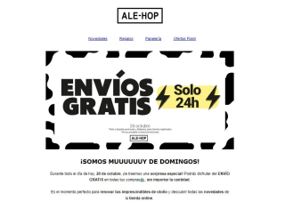 Envío gratis para registrados desde Ale-hope sin mínimo de compra