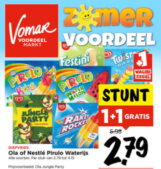 Ola of Nestle Pirulo waterijs 1+1 gratis bij de Vomar