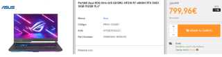 Ordenador Portátil Asus ROG Strix G15 G513RC-HF210 R7-6800H RTX 3050 16GB 512GB 15.6" por 799.96€