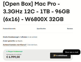 [Open Box] Mac Pro - 3.3GHz 12C - 1TB - 96GB (6x16) - W6800X 32GB voor €6.999 bij Amac