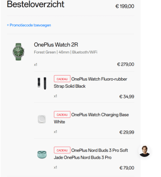 OnePlus Watch 2R + Oplaad base + Nord Buds 3 Pro + bandje voor €199