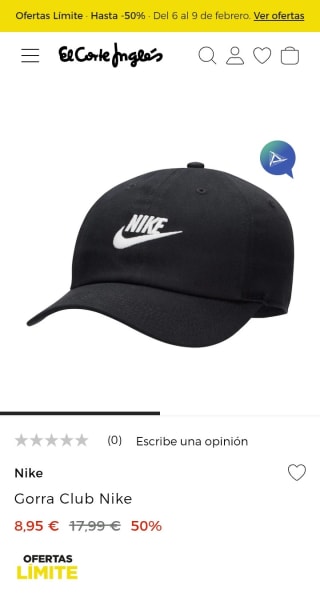 Gorra Club Nike infantil por 8,95€.