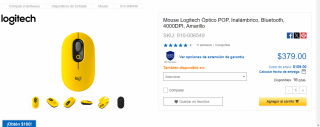 Mouse Logitech Óptico POP, 4000DPI, Amarillo por $379