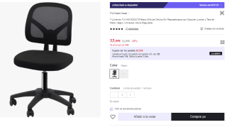 Silla de Oficina Sin Reposabrazos con Soporte Lumbar y Tela de Malla por 33.99€ (Cuenta Nueva 21.99€)