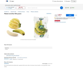 Plátano Carrefour 900 g aprox por 1,25€
