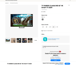 TV DU8505 Crystal UHD 65” 4K Smart TV 2024 por solo 549€