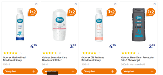 1+2 Gratis op alle Odorex deodorant en douche bij Trekpleister