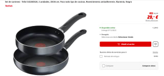Set sartenes Tefal C42202S2A, 2 unidades, 20/26 cm todo tipo cocinas por 29€