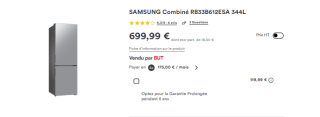 Réfrigérateur combiné, 344L - RB33B612ESA à 699,99€