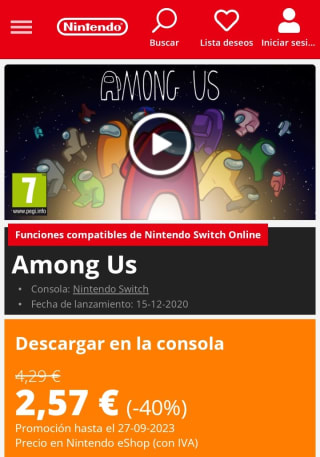 Among Us Nintendo Switch por 2,57€.