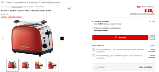 Rode Russell Hobbs Colours Plus 2S broodrooster voor €28 bij Mediamarkt