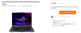 ASUS ROG Strix SCAR 16 G634JZR-N4016W 16" gaming laptop voor €2.499 bij Uwgamespecialist