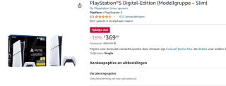 PlayStation 5 Slim Digital Edition voor €369,99 bij Amazon