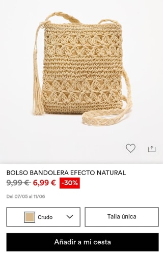 Bolso Bandolera efecto natural por 6,99€.